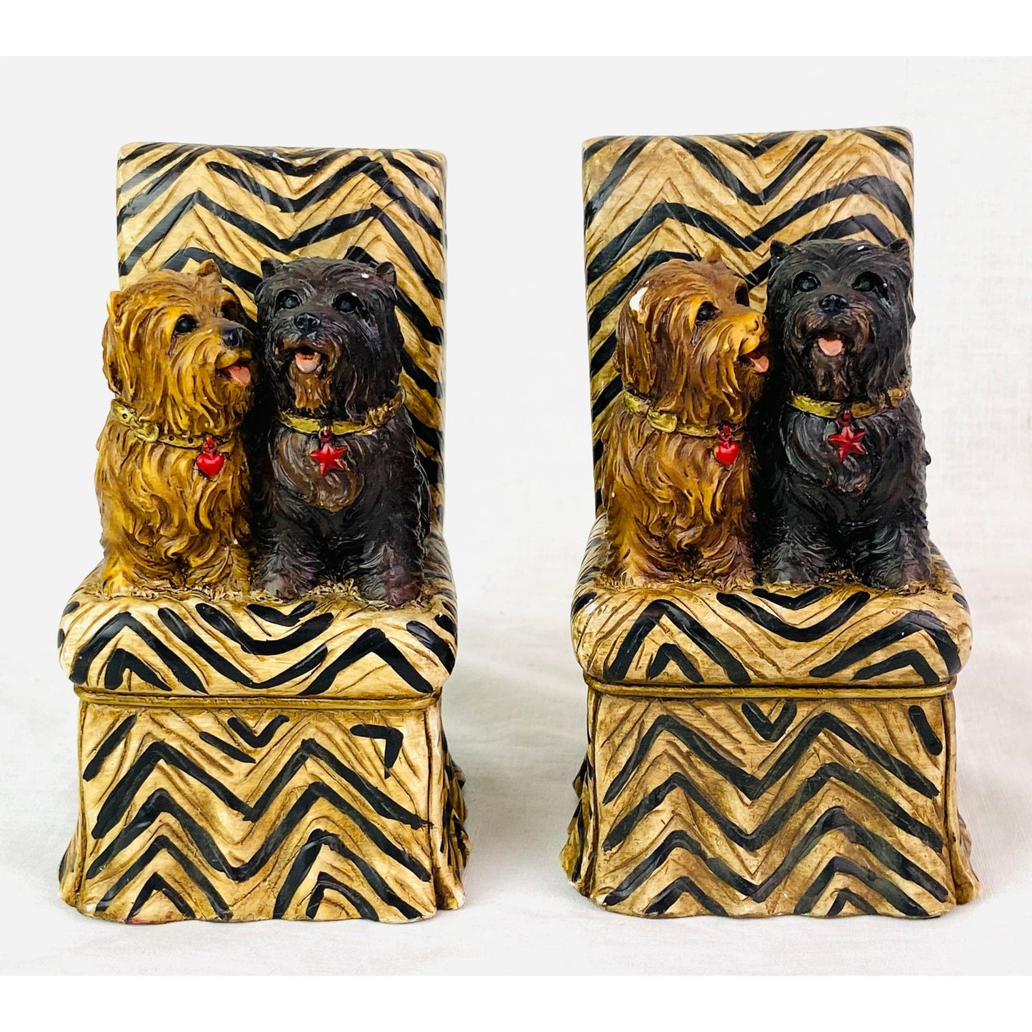 [SOLD] Hand Painted Porcelain Ceramic Dog Bookends – Set of 2