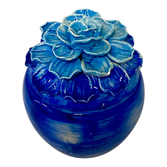 Handcrafted Blue Ceramic Floral Ginger Jar