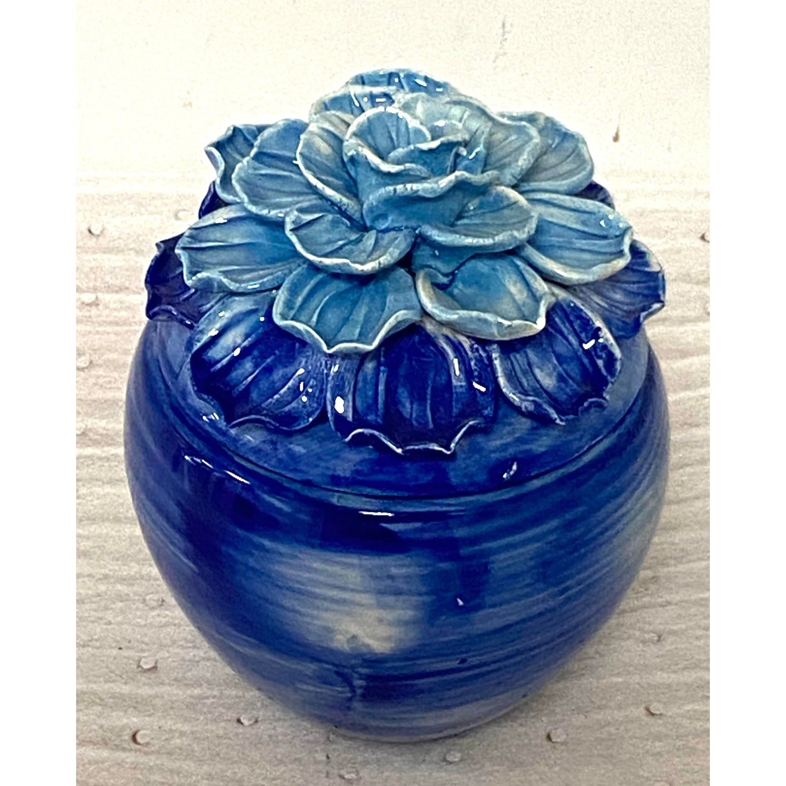 Handcrafted Blue Ceramic Floral Ginger Jar ABBY ESSIE STUDIOS