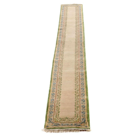 Long Hand-Knotted Indian Carved Pile Wool Carpet Runner 2'7 x 20'9
