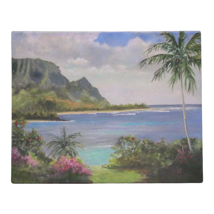 [SOLD] Hawaiian Waterfront Landscape Mountain Ocean Painting Giclee