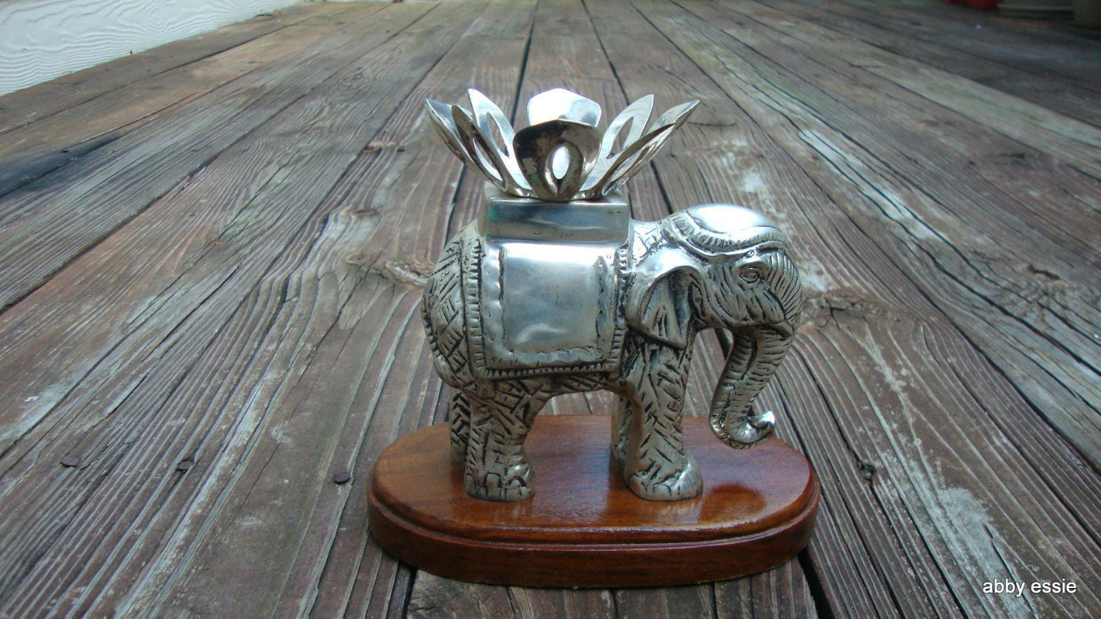 ANTIQUE STERLING SILVER ANGLO RAJ CARVED ELEPHANT TWIST OFF CANDLE HOLDER Abby Essie