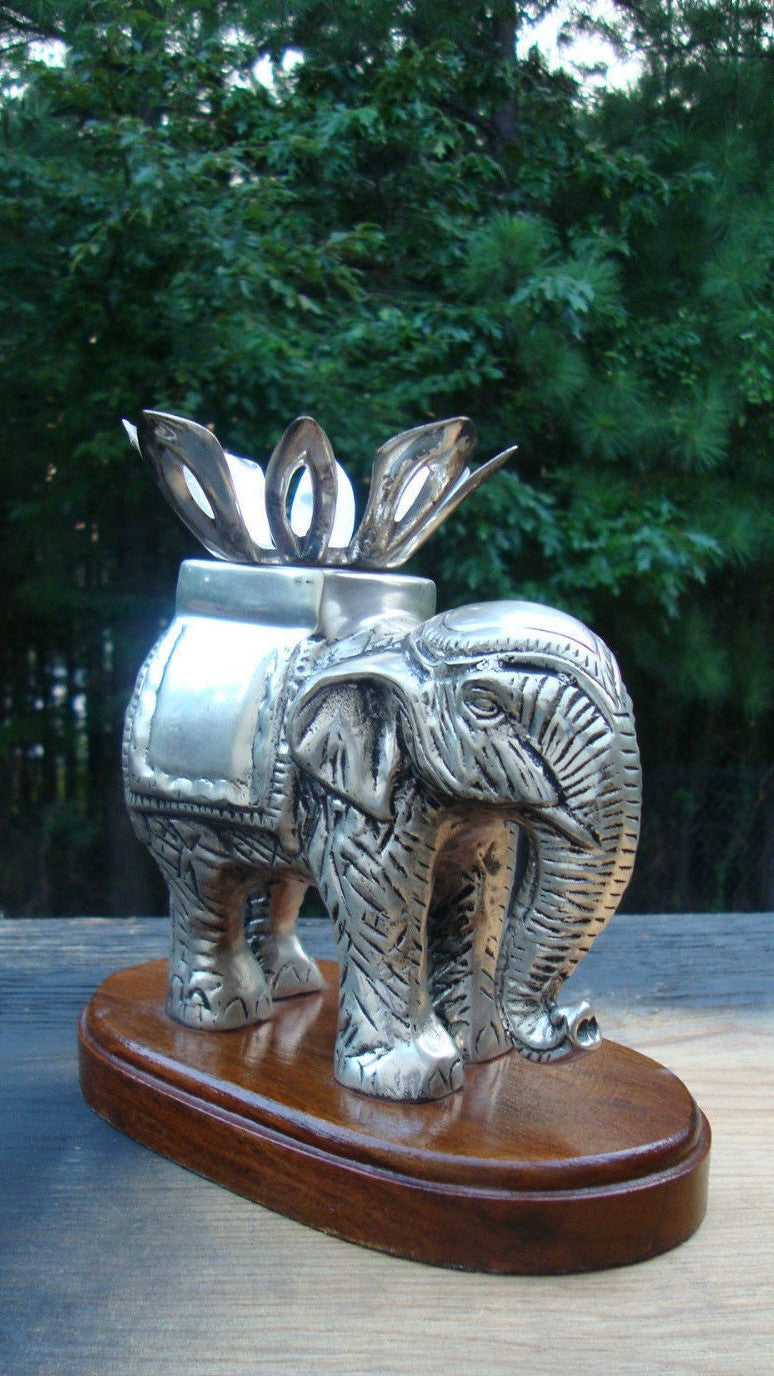 ANTIQUE STERLING SILVER ANGLO RAJ CARVED ELEPHANT TWIST OFF CANDLE HOLDER