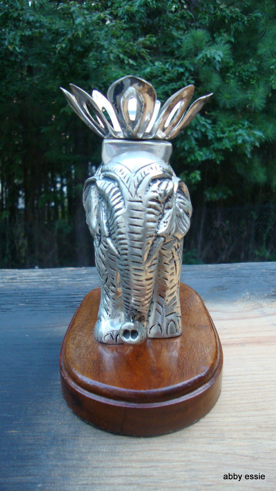 ANTIQUE STERLING SILVER ANGLO RAJ CARVED ELEPHANT TWIST OFF CANDLE HOLDER Abby Essie