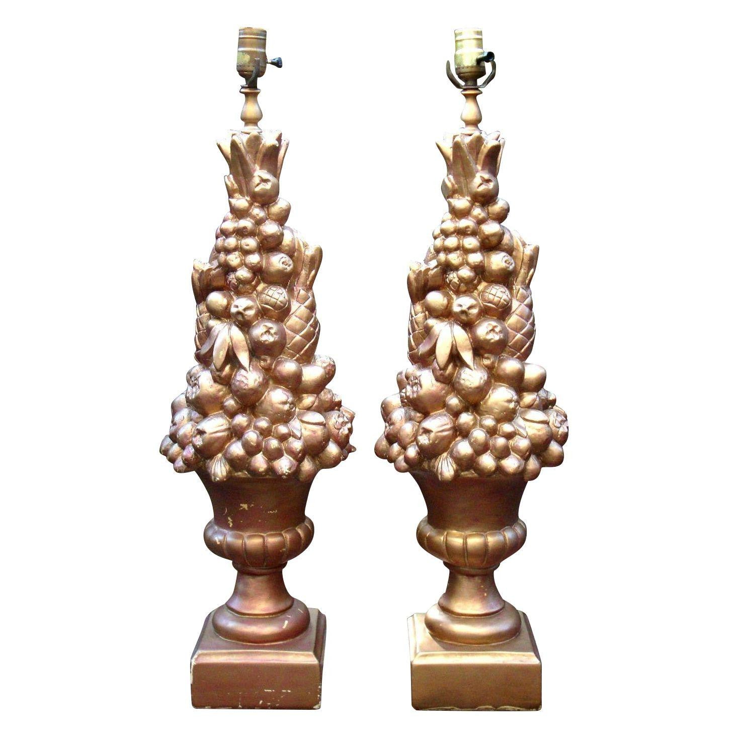 Monumental Hollywood Regency MONUMENTAL Art Deco GOLD FRUIT LAMPS - Pair of 2 Abby Essie