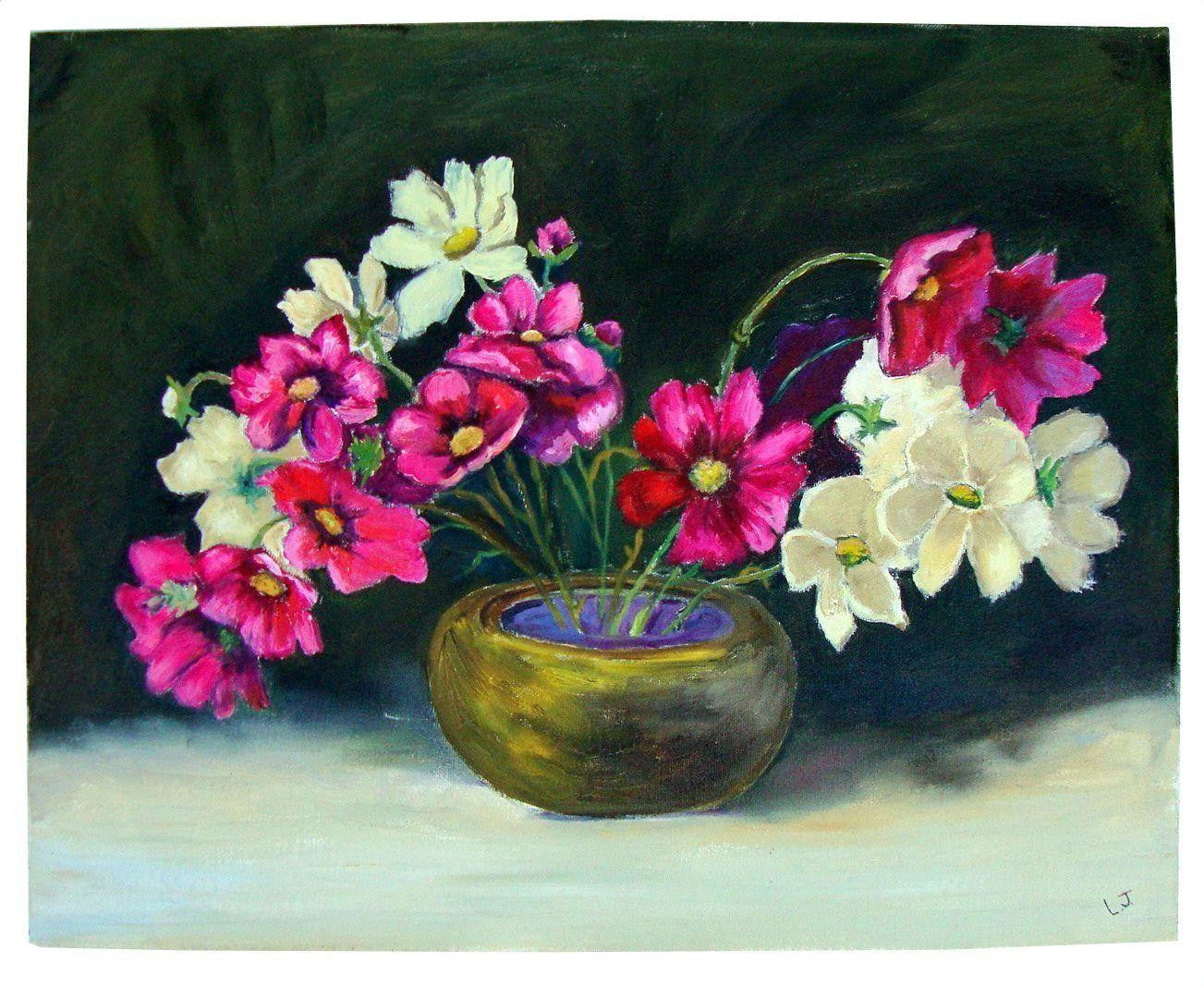 [sold] ARTIST LOUISE JOHNSON Collection ORIGINAL PAINTING FLORAL STILL LIFE / PIECE A
