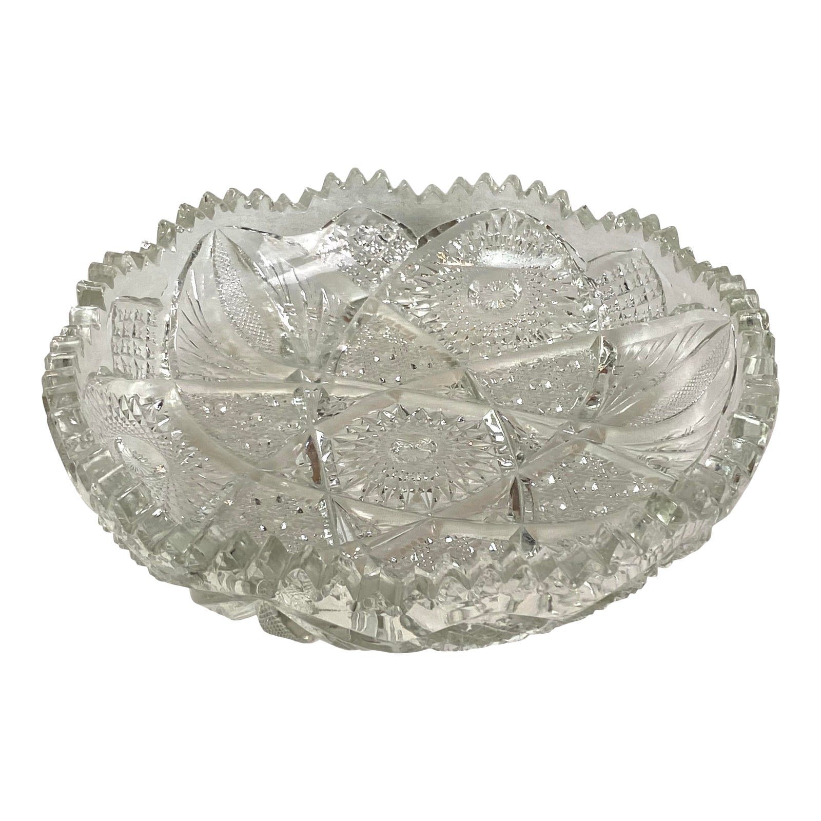 Large Ornate Crystal Cut Glass Serving Bowl Ashtray ABBY ESSIE STUDIOS