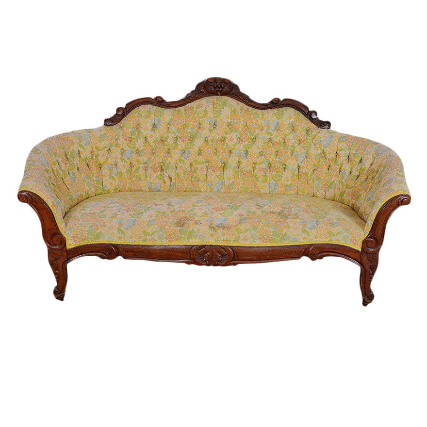 [SOLD] Late 19th Century Antique Walnut Victorian Tufted Sofa