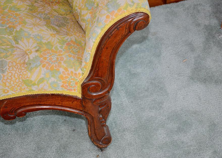 [SOLD] Late 19th Century Antique Walnut Victorian Tufted Sofa