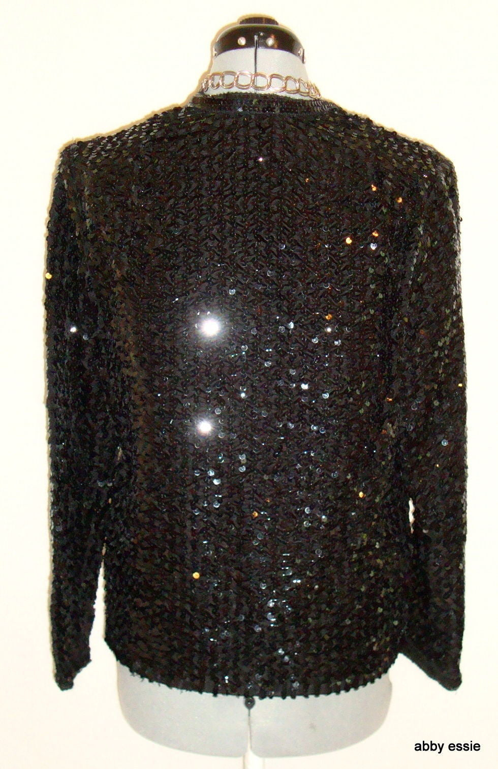 VINTAGE PARTIQUE NEW YORK BLACK SATIN SEQUIN RUCHE COCKTAIL FORMAL JACKET LARGE Abby Essie