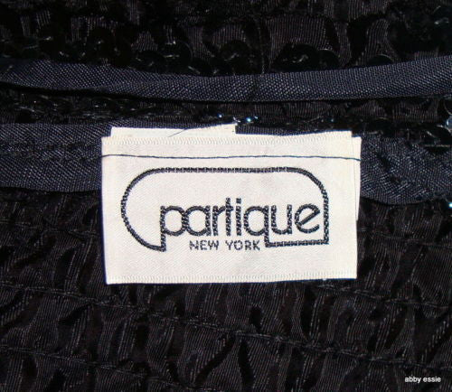 VINTAGE PARTIQUE NEW YORK BLACK SATIN SEQUIN RUCHE COCKTAIL FORMAL JACKET LARGE Abby Essie