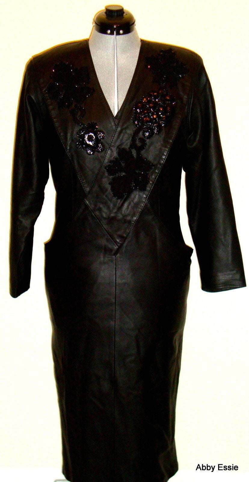 Vintage Black Leather Suede Sequin Dress Diane’s Fur & Fashions Abby Essie