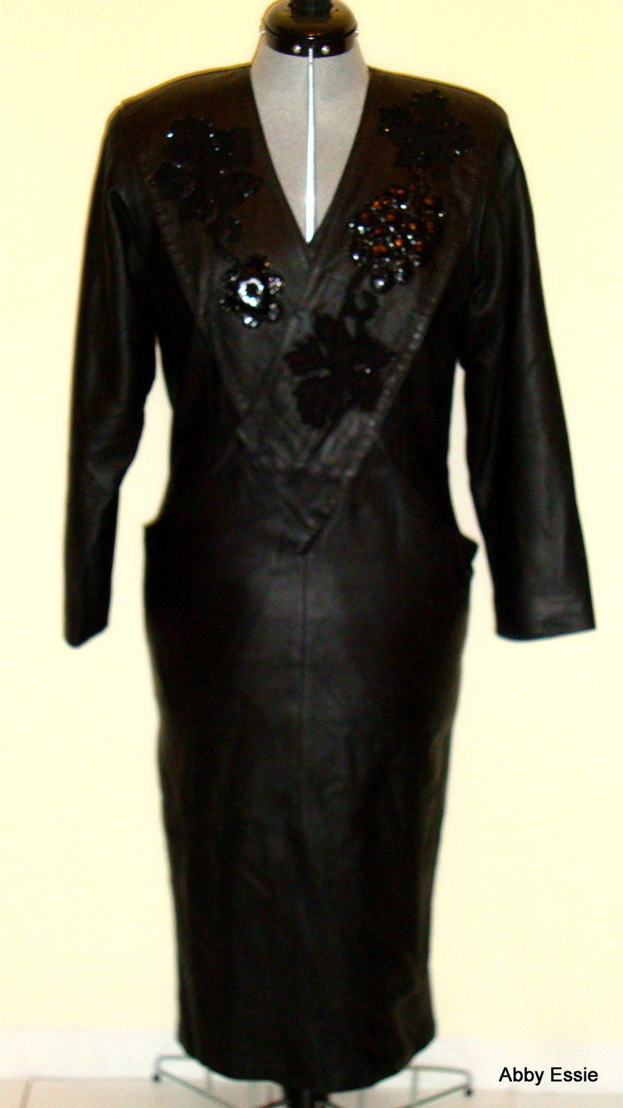 Vintage Black Leather Suede Sequin Dress Diane’s Fur & Fashions