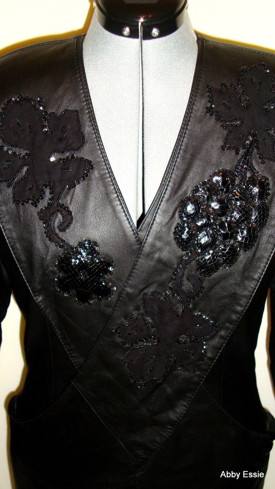 Vintage Black Leather Suede Sequin Dress Diane’s Fur & Fashions Abby Essie