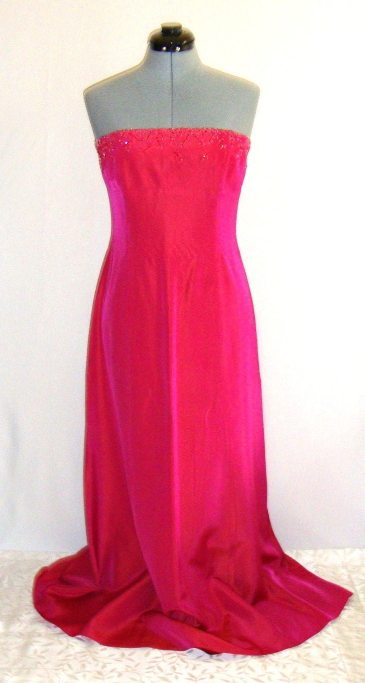 Laundry Beaded Pink Fuschia Irridescent Satin Bustier Gown Dress Medium 8