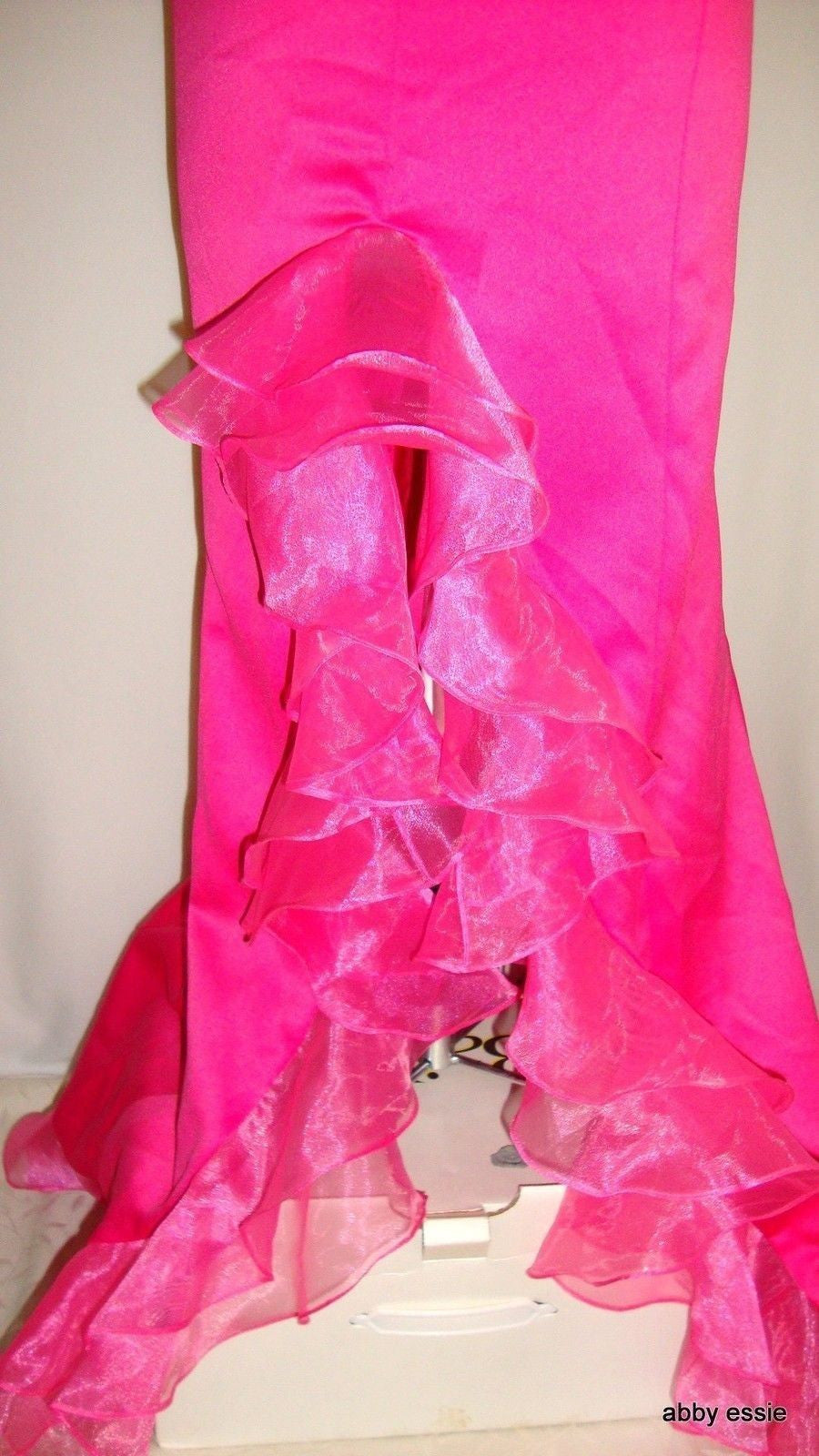 FAVIANA Fuschia Hot Pink Satin Bustier Chiffon Ruffle Formal Pageant Abby Essie