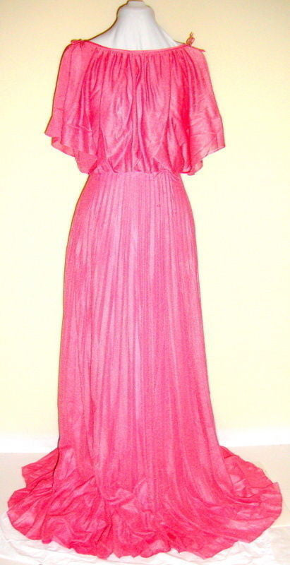 Vintage Pink Tie Shoulder Crepe Pleated Skirt Gown Abby Essie