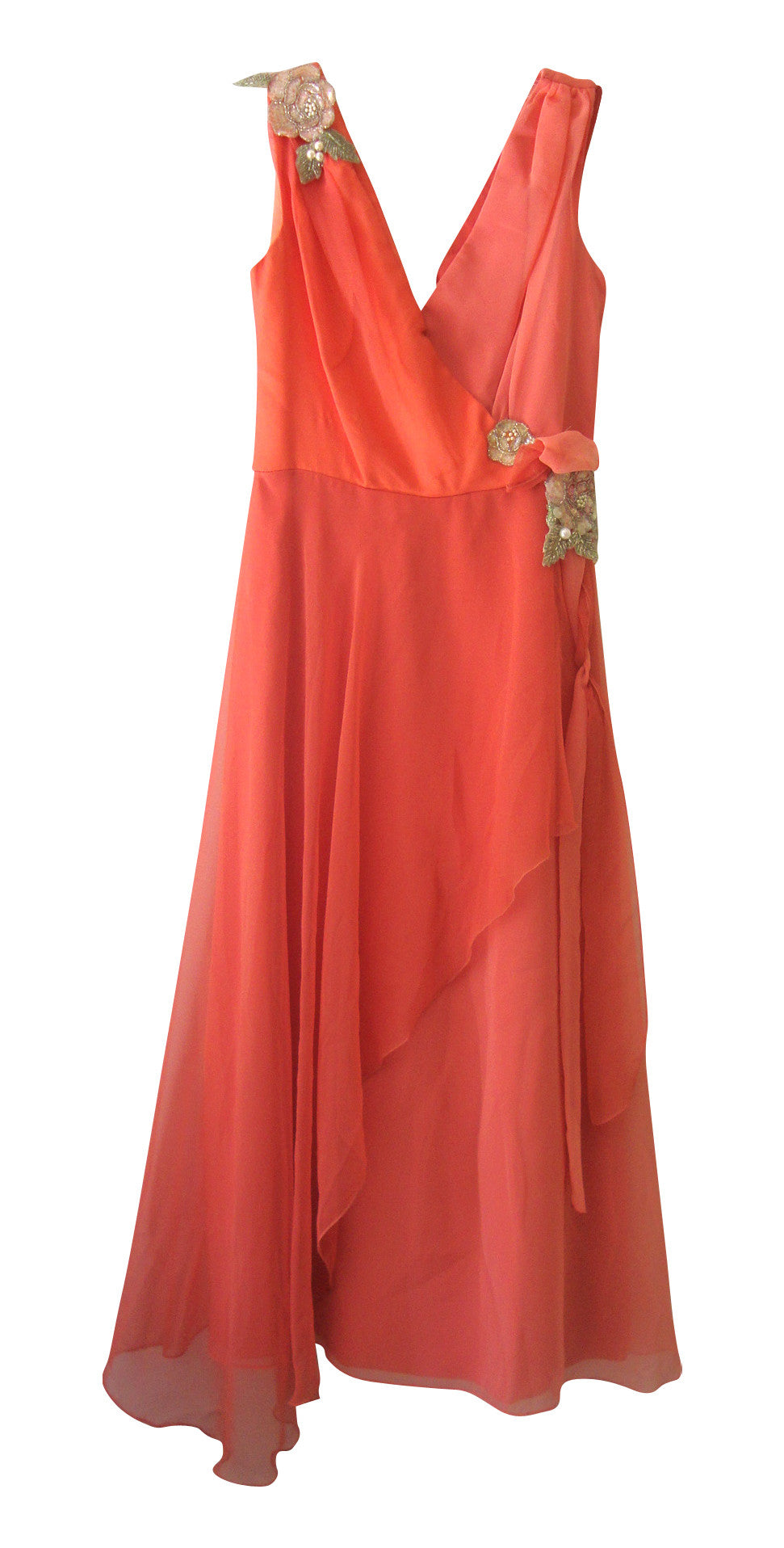Vintage Bianchi Pink Peach Silver Sequin Grecian Layered Silky Dress Small 2 4 Ld-2708 Abby Essie