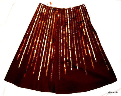 Haven Bleu Sequin Wood Bead Exotic Brown Cocktail Skirt Small  [4 6] Retail