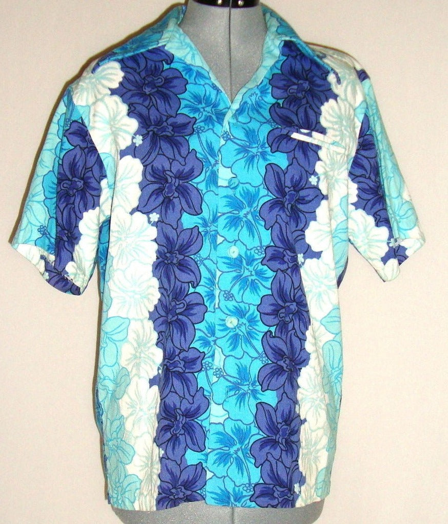 Vtg Auth Hawaii Resort Shops Turquoise Floral Shirt