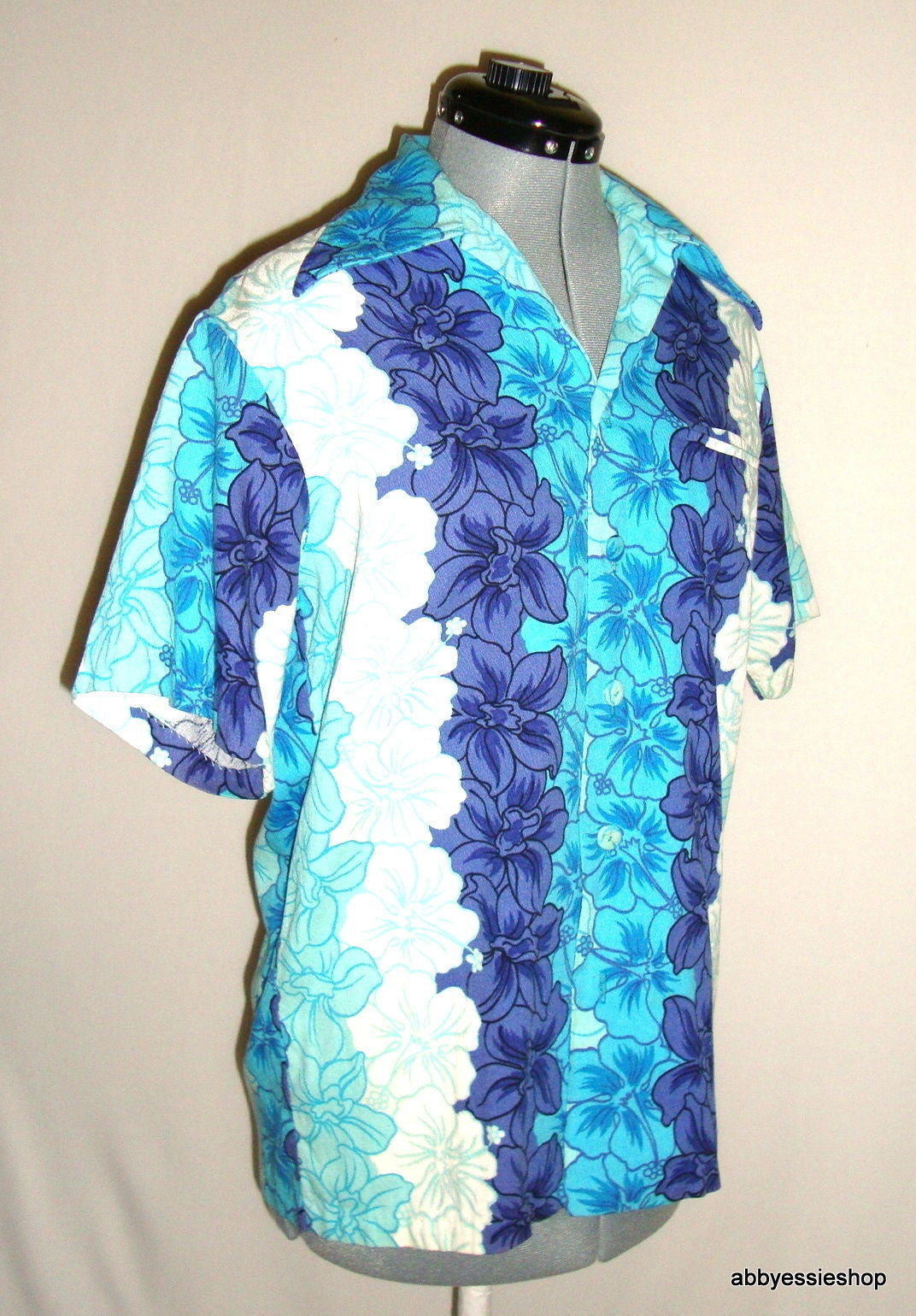 Vtg Auth Hawaii Resort Shops Turquoise Floral Shirt
