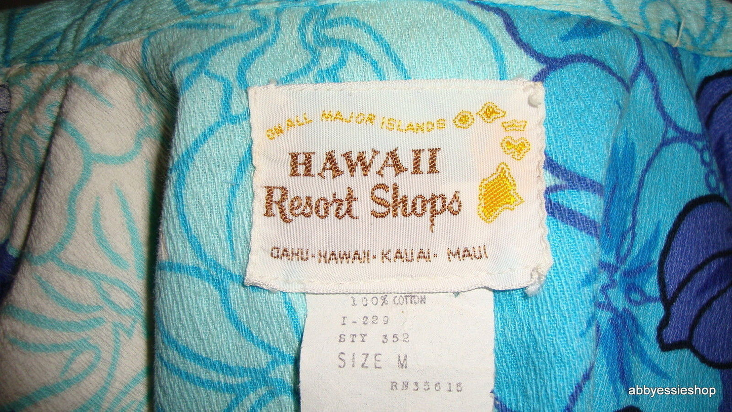 Vtg Auth Hawaii Resort Shops Turquoise Floral Shirt
