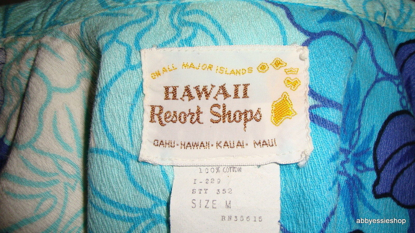 Vtg Auth Hawaii Resort Shops Turquoise Floral Shirt Abby Essie