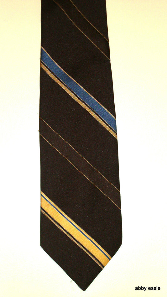 Vintage Ketch - Dark Brown Tie W/ Blue & Yellow Stripes