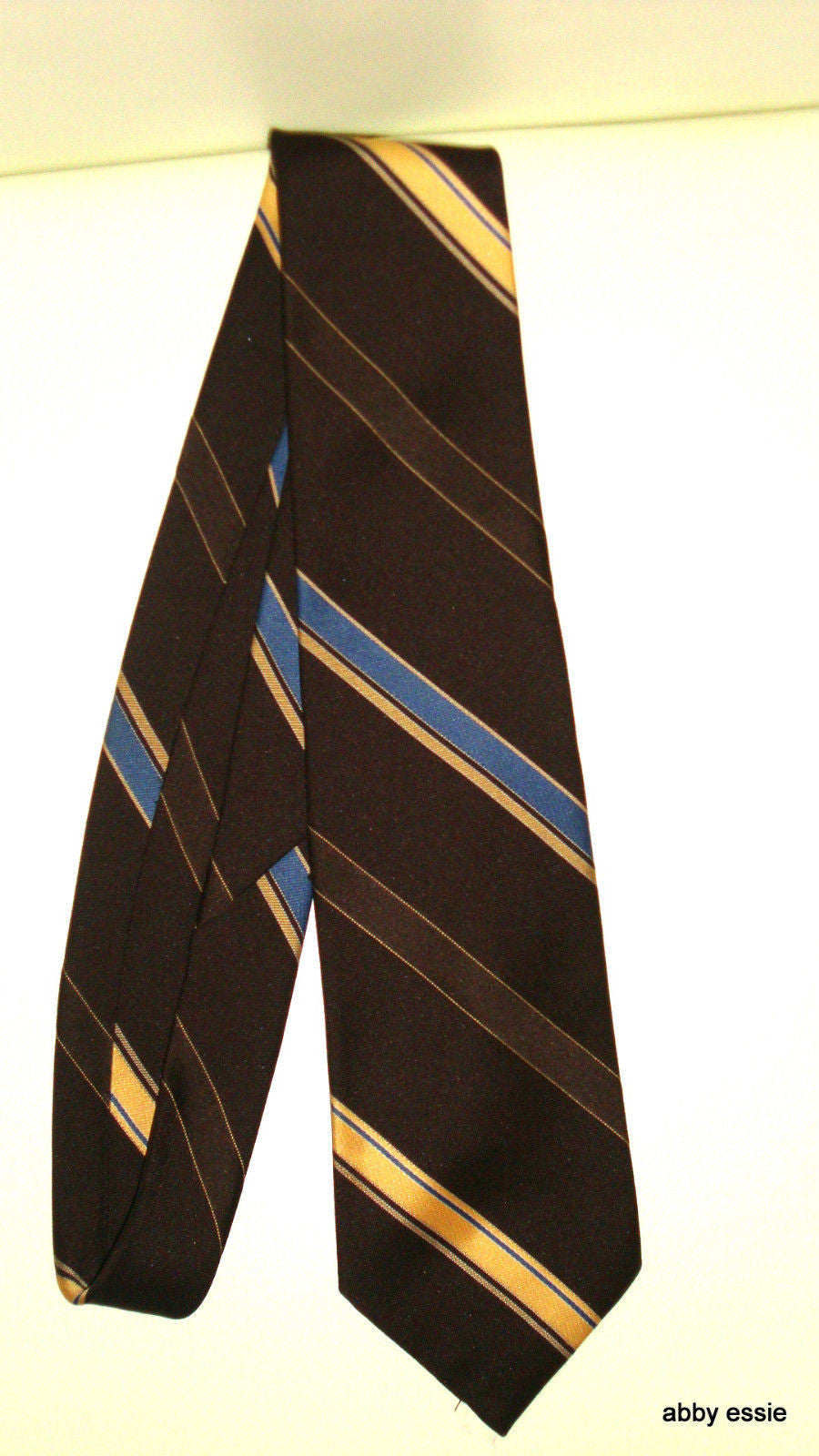 Vintage Ketch - Dark Brown Tie W/ Blue & Yellow Stripes Abby Essie