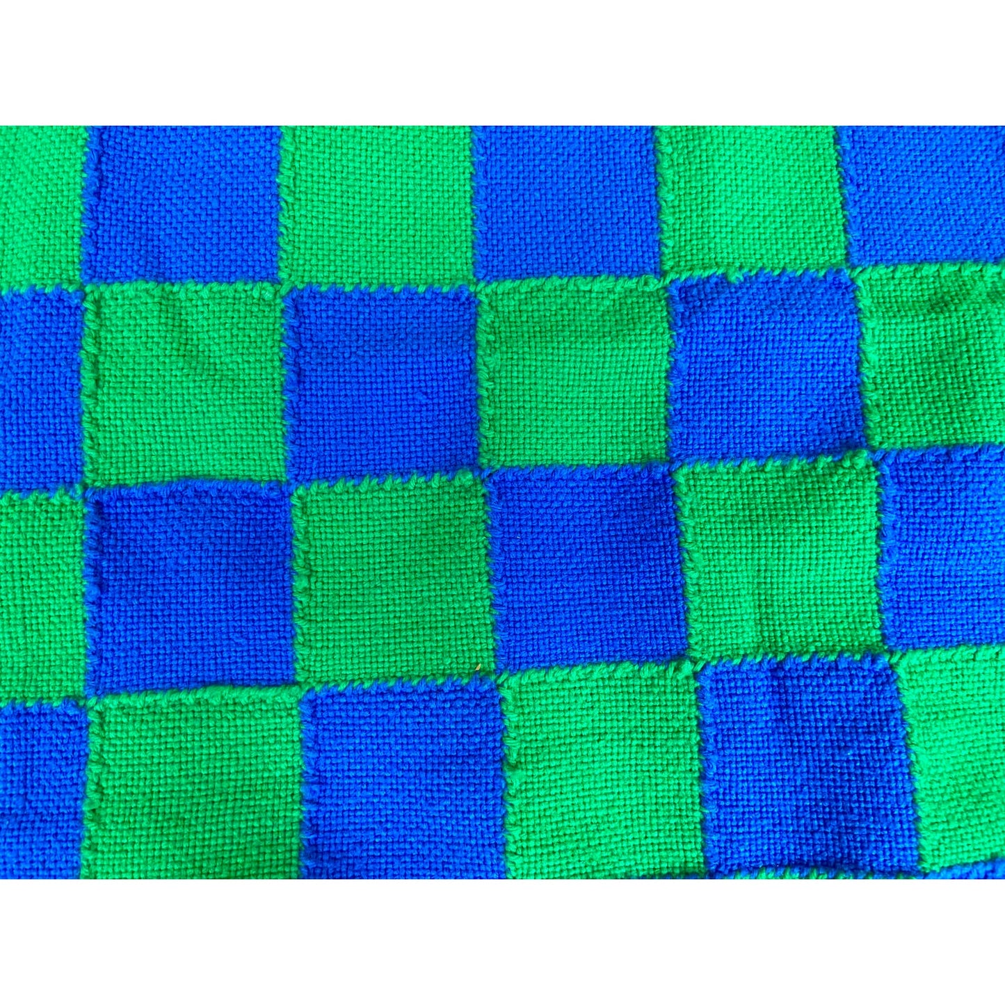MCM Handknit Blue Green Checkerboard Throw Blanket