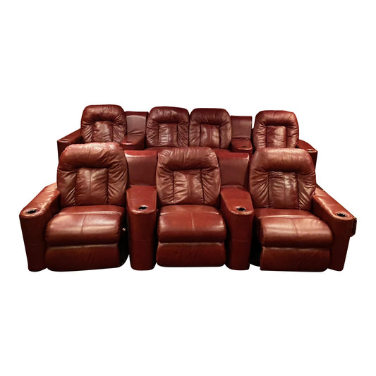 Media Theatre Room Leather Recliner Seating - 7 Seat