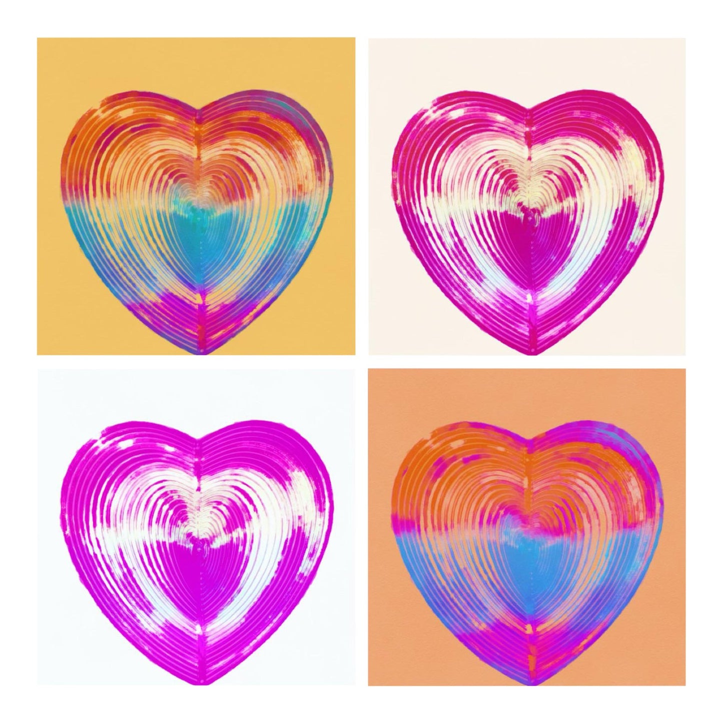 Modern Pink and Rainbow Hearts Quad Print