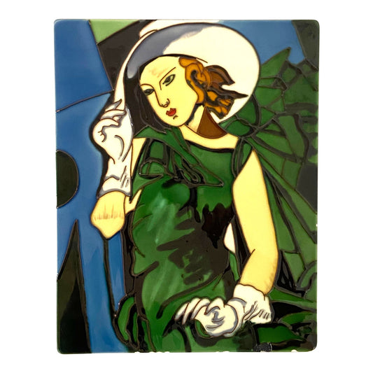 Modern Retro Green Dress Stained Glass Painting
