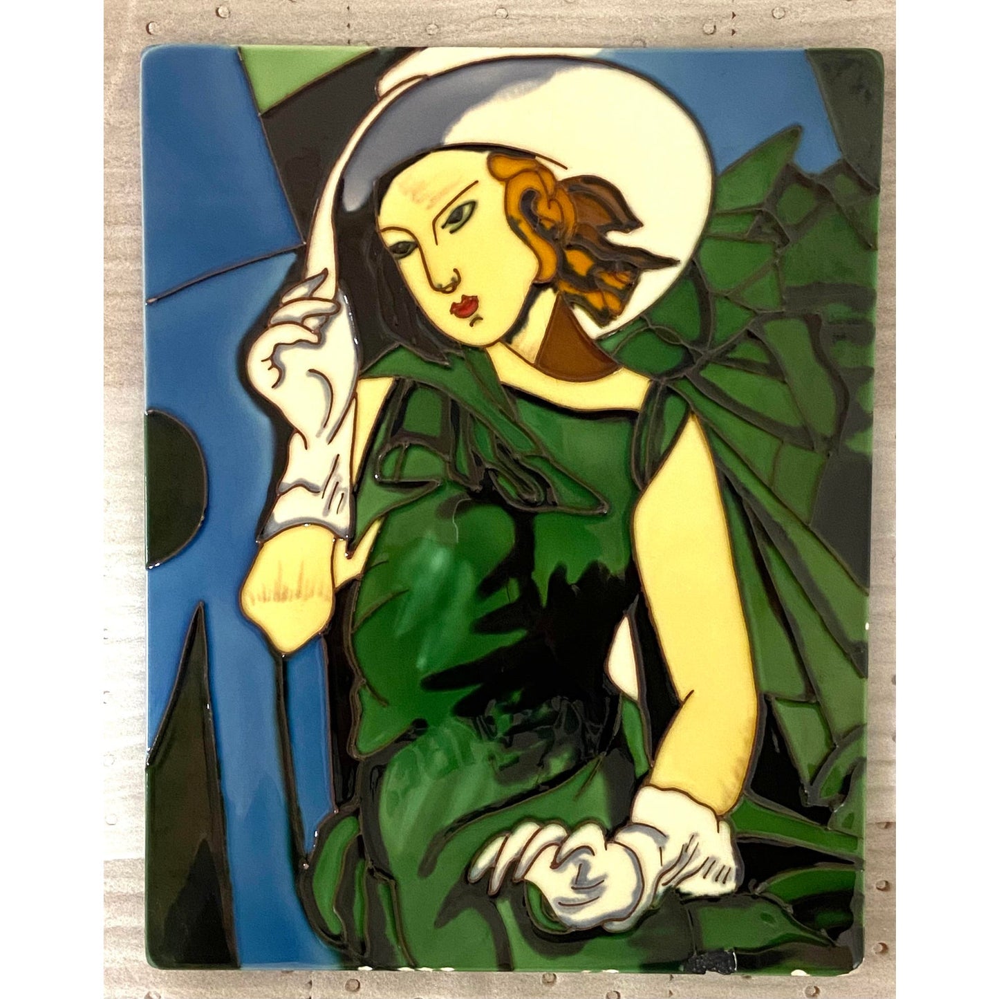 Modern Retro Green Dress Stained Glass Painting