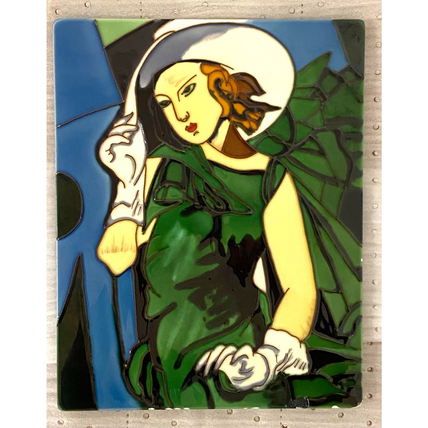 Modern Retro Green Dress Stained Glass Painting