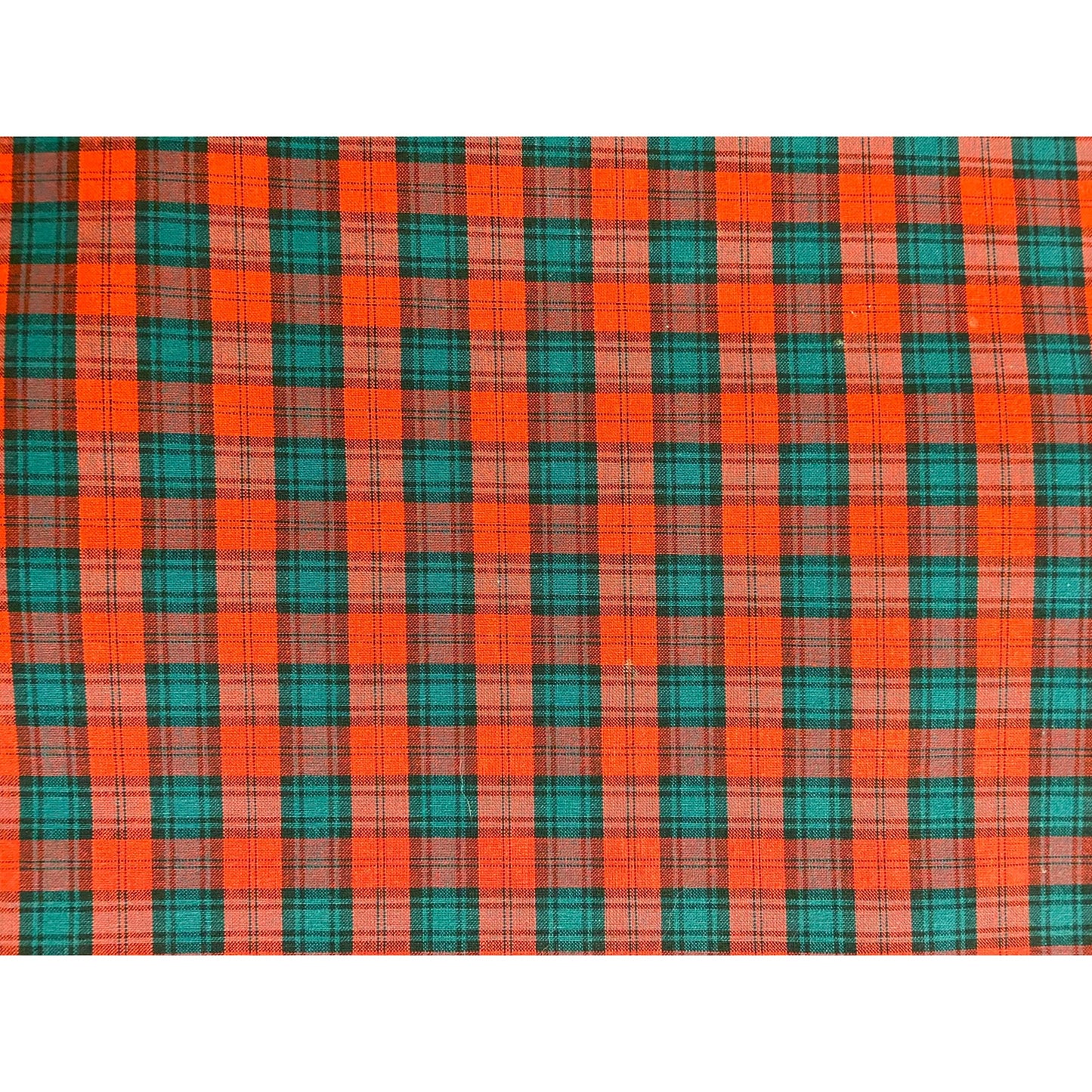 Red Green Country Farmhouse Checked Upholstery Fabric Remnants- 2 Pieces
