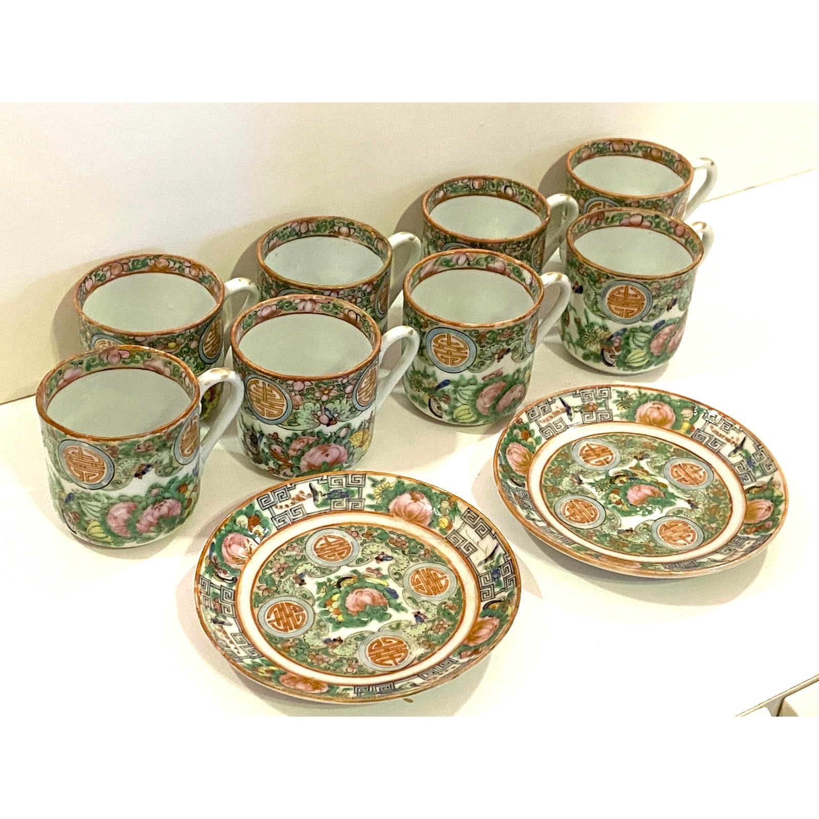Vintage Rose Medallion Hand Painted Chinese Demitasse Tea Set ABBY ESSIE STUDIOS