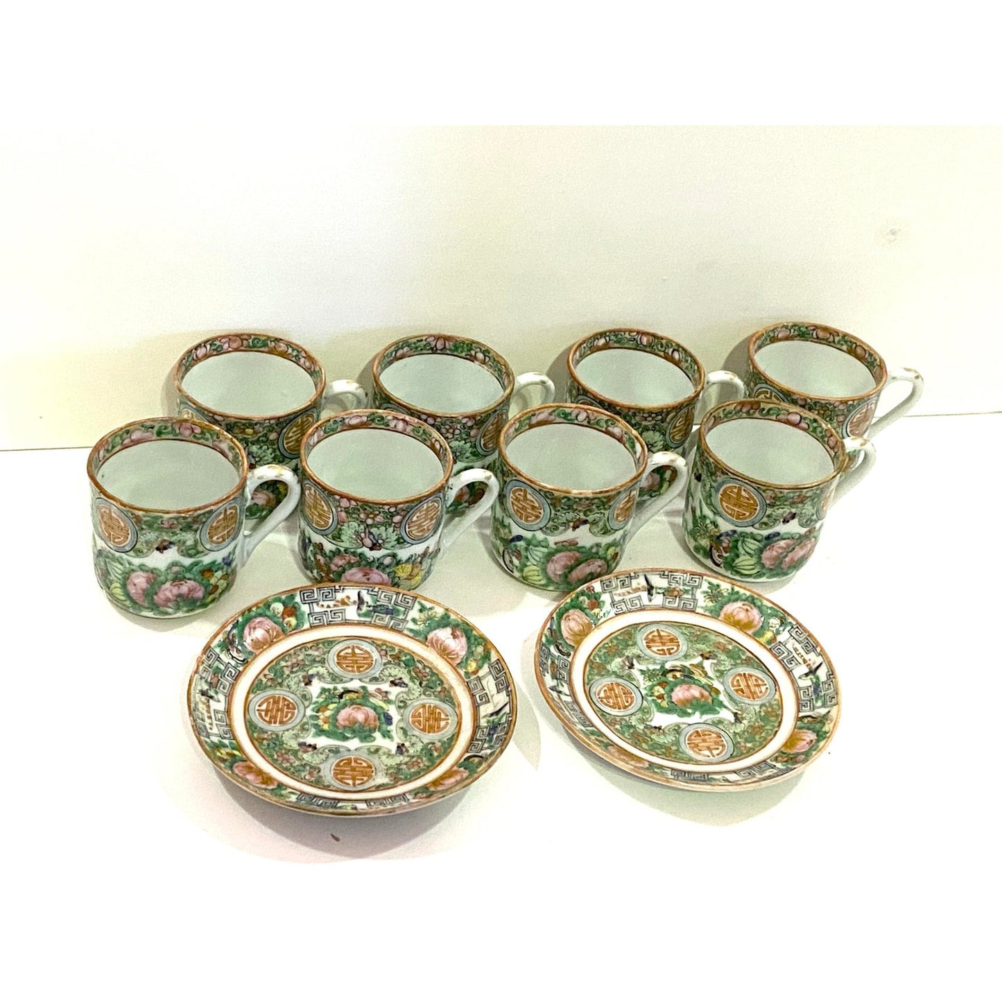 Vintage Rose Medallion Hand Painted Chinese Demitasse Tea Set