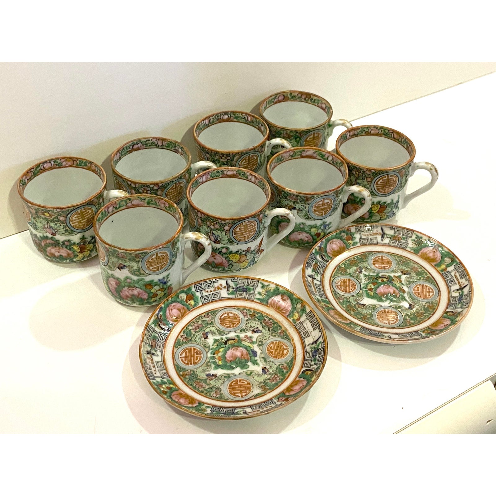 Vintage Rose Medallion Hand Painted Chinese Demitasse Tea Set ABBY ESSIE STUDIOS