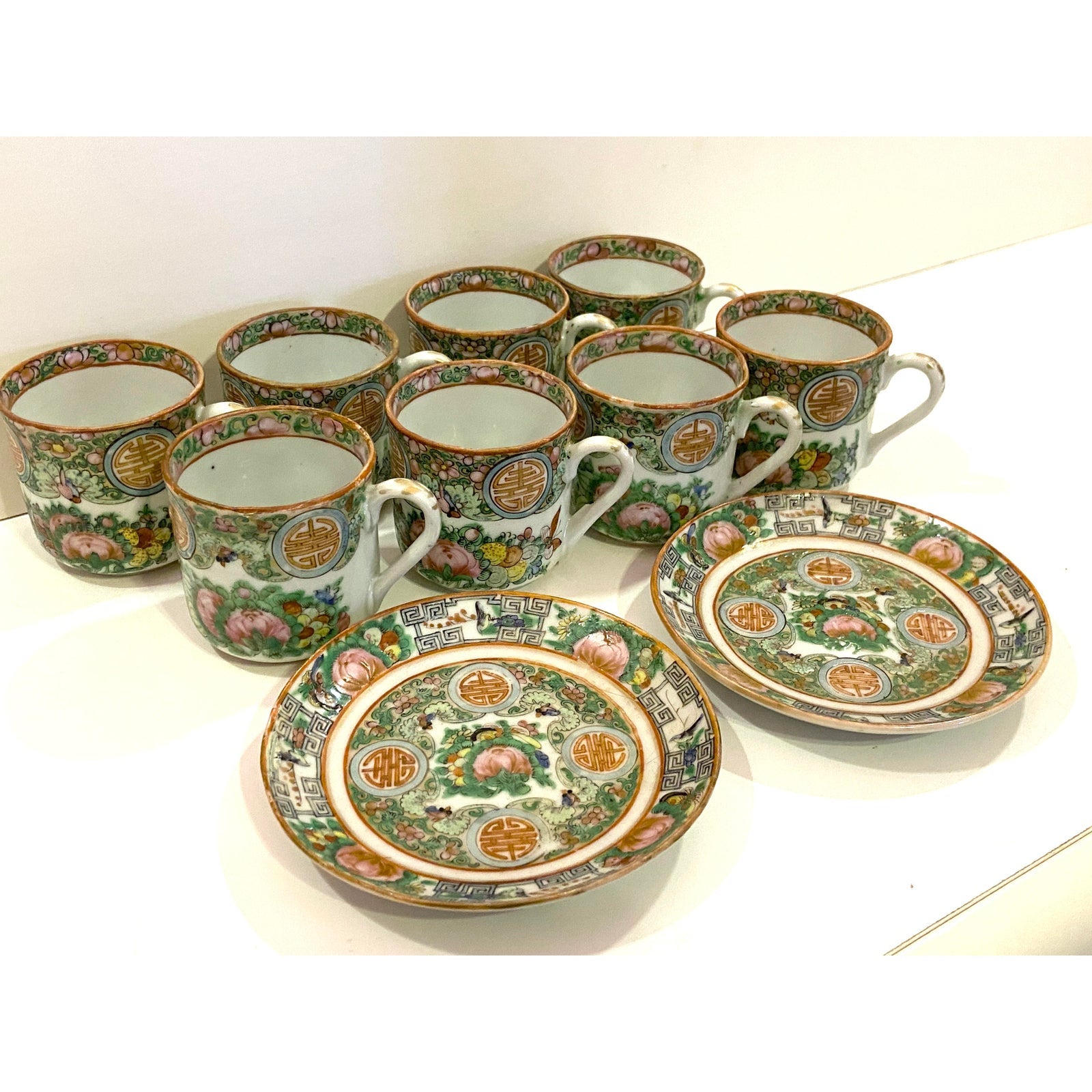 Vintage Rose Medallion Hand Painted Chinese Demitasse Tea Set ABBY ESSIE STUDIOS