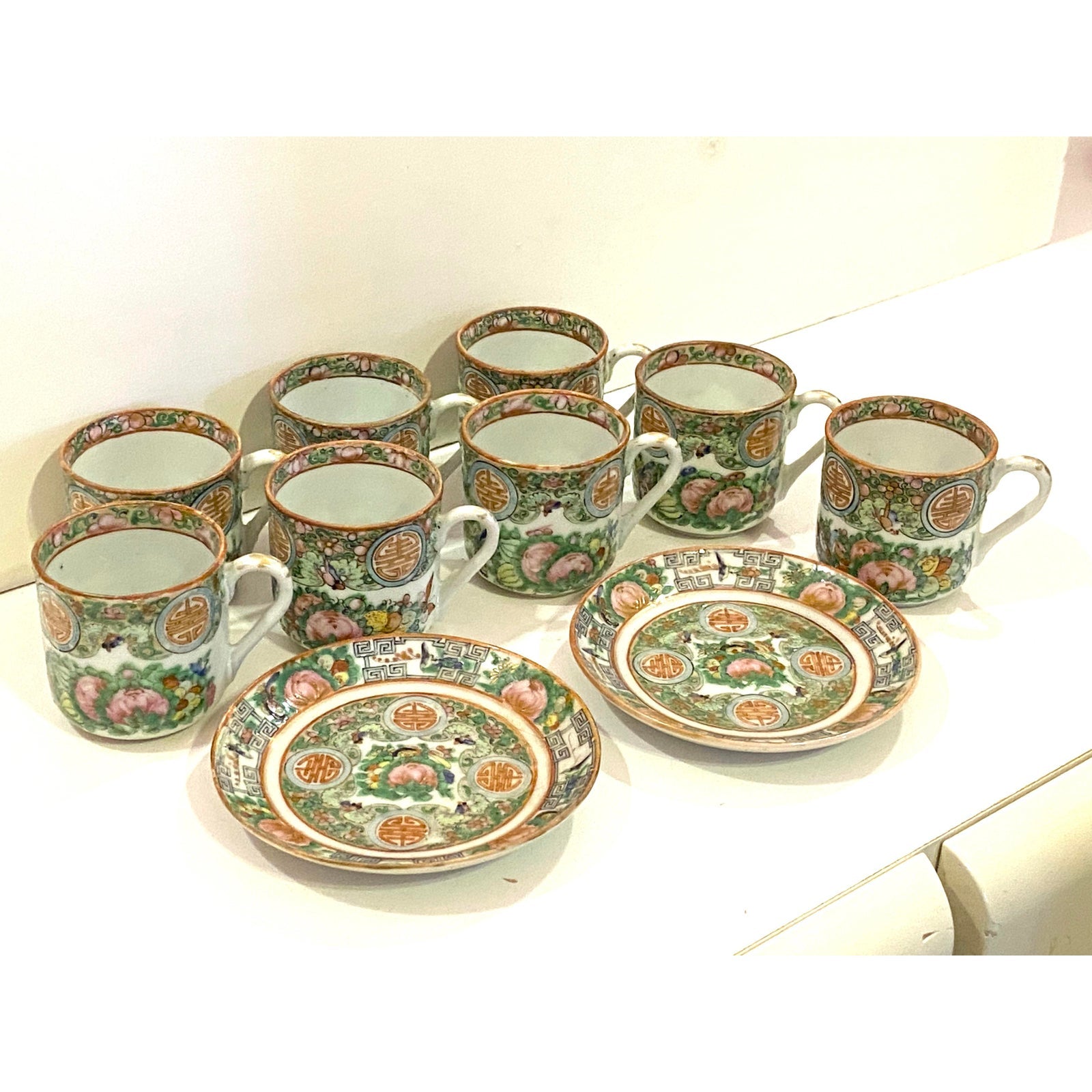 Vintage Rose Medallion Hand Painted Chinese Demitasse Tea Set ABBY ESSIE STUDIOS