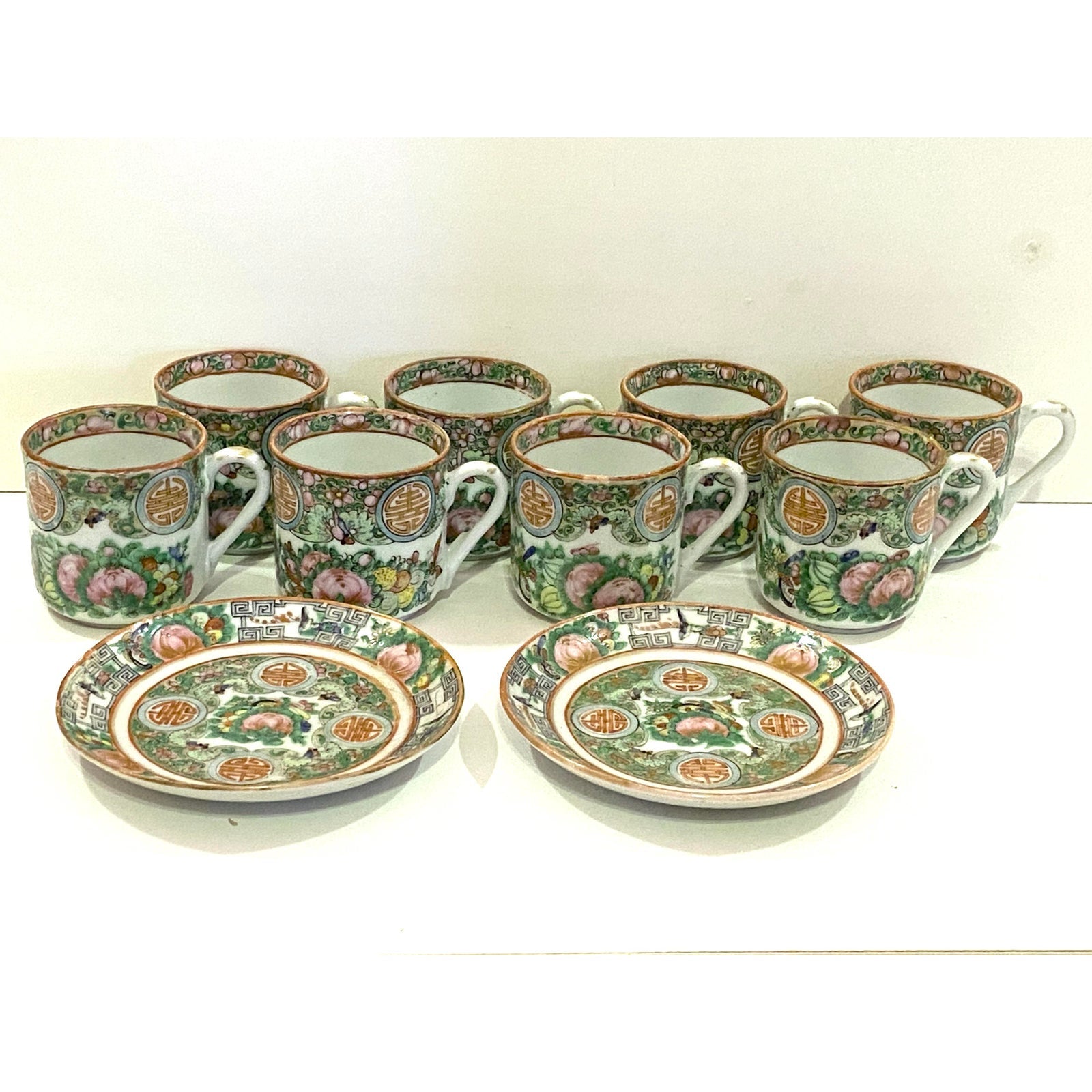 Vintage Rose Medallion Hand Painted Chinese Demitasse Tea Set ABBY ESSIE STUDIOS