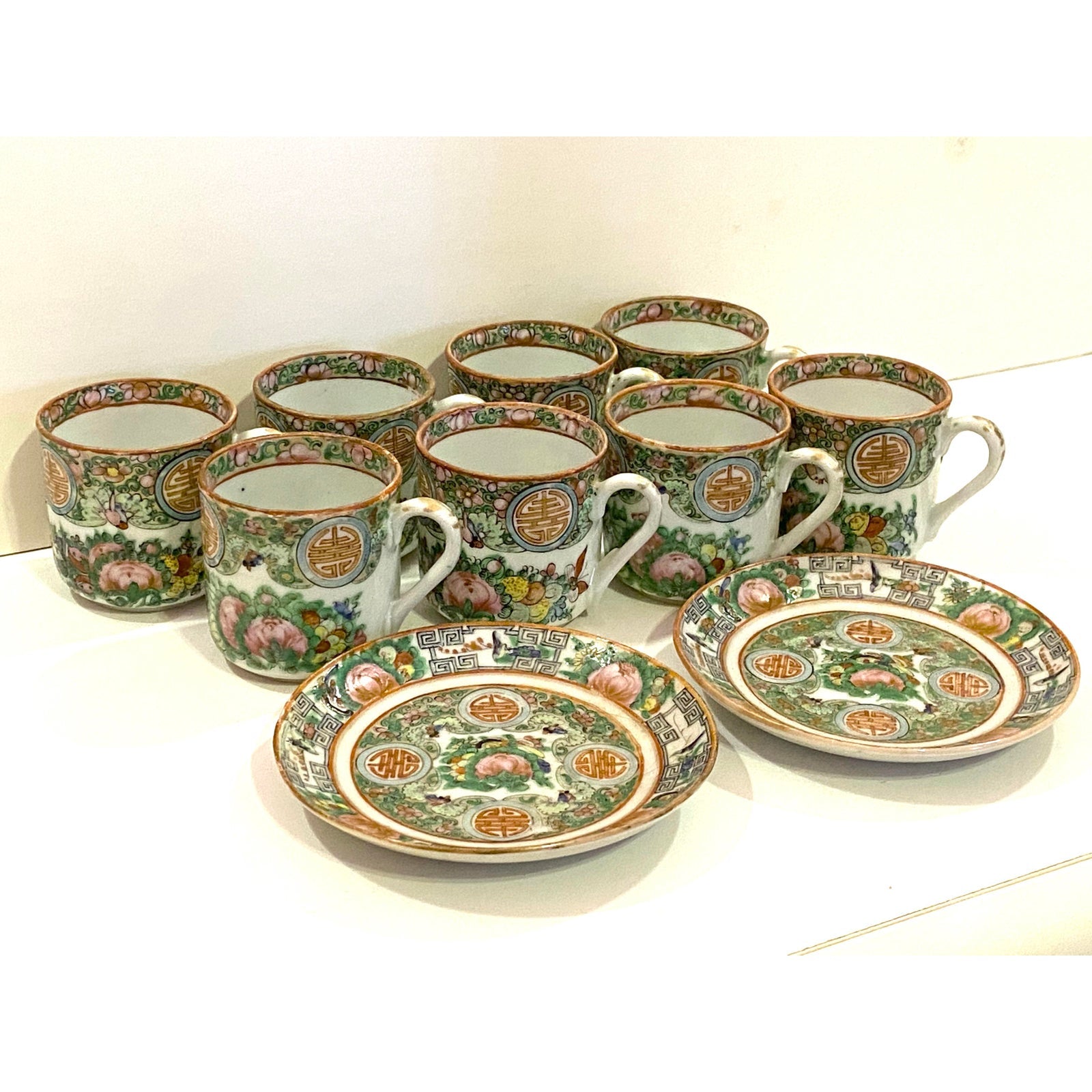 Vintage Rose Medallion Hand Painted Chinese Demitasse Tea Set ABBY ESSIE STUDIOS